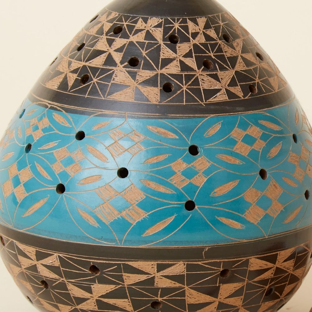 Turquoise Black Mixed Pattern Terracotta Tealight Incense Holder