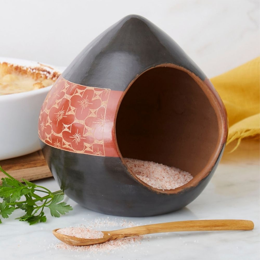 Black Rust Flower Terracotta Utensil Holder Salt Cellar Set
