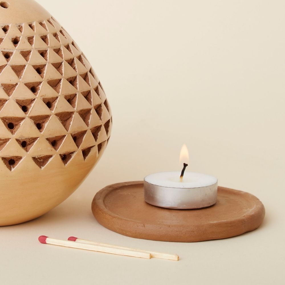 Cream Triangle Terracotta Tealight Incense Holder
