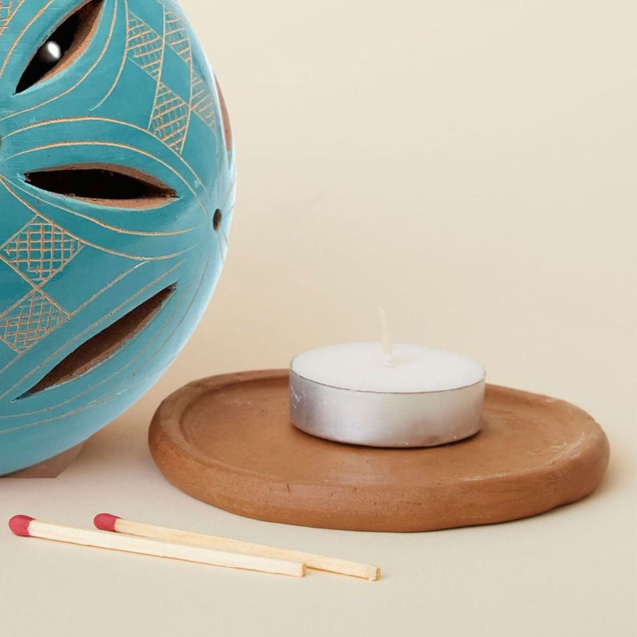 Turquoise Petal Terracotta Tealight Incense Holder