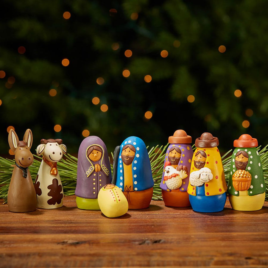 Colorful Ceramic Tabletop Nativity Set of 8