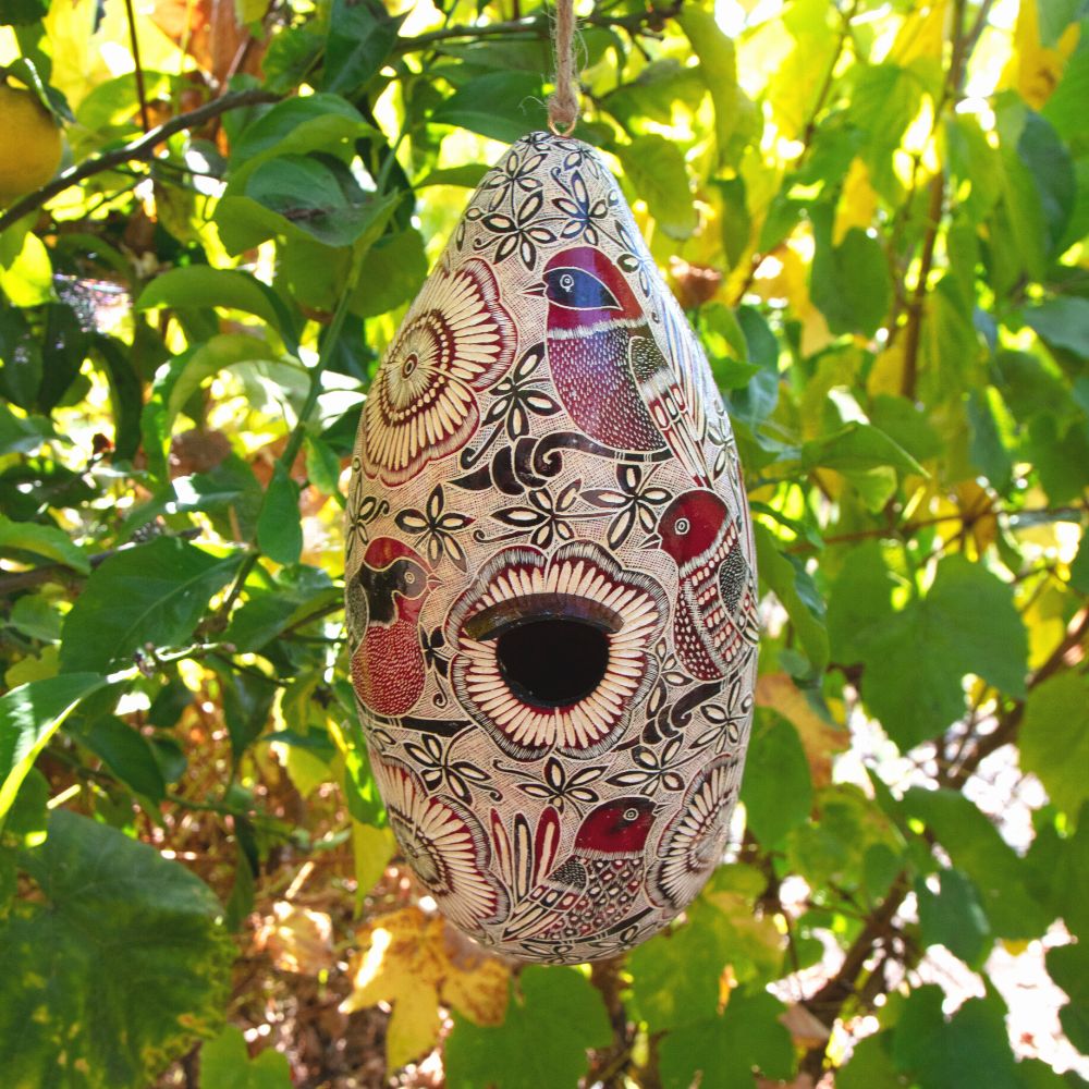 Red Spring Motif Gourd Bird House