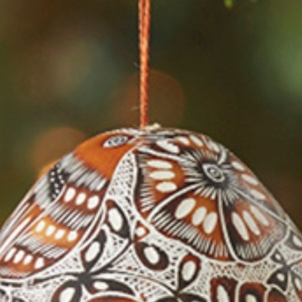 Mini Orange Bird Motif Gourd Ornament