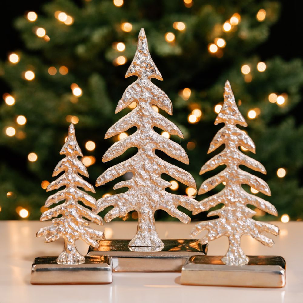 Silver Holiday Snow Trees Set of 3