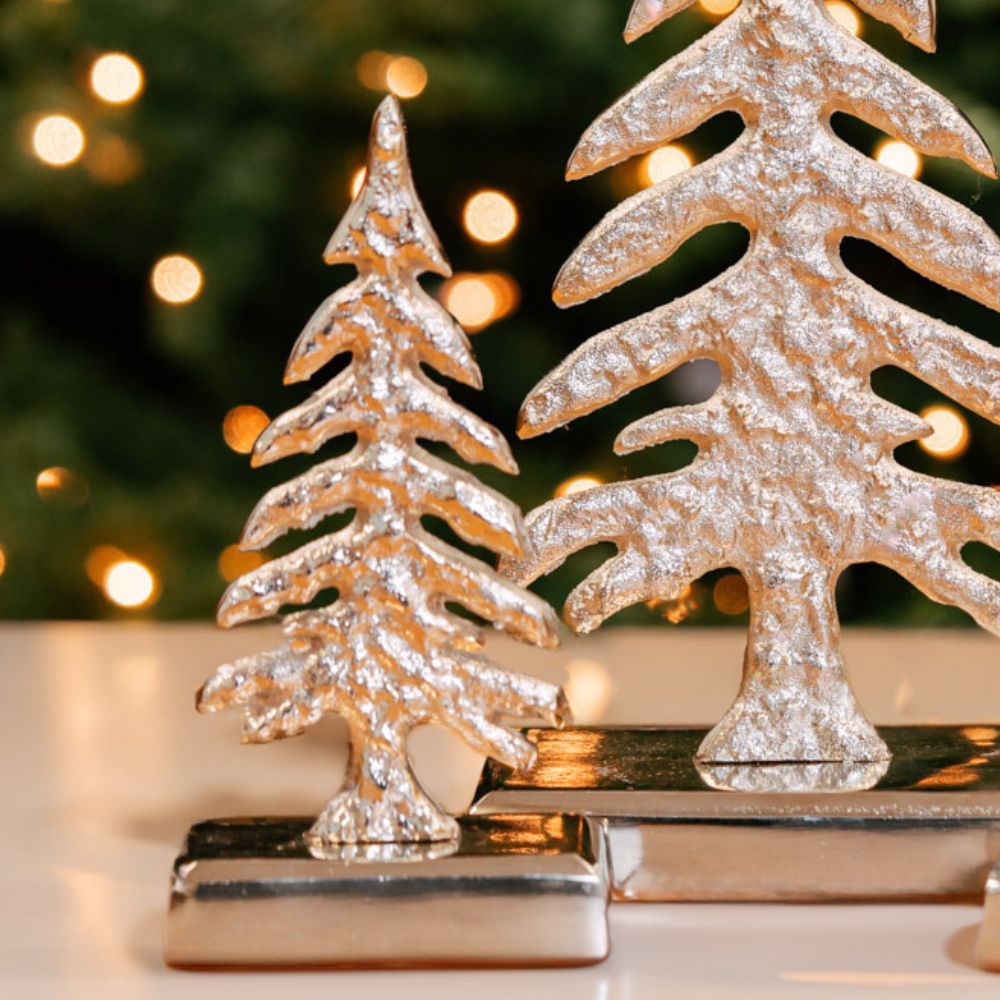 Silver Holiday Snow Trees Set of 3