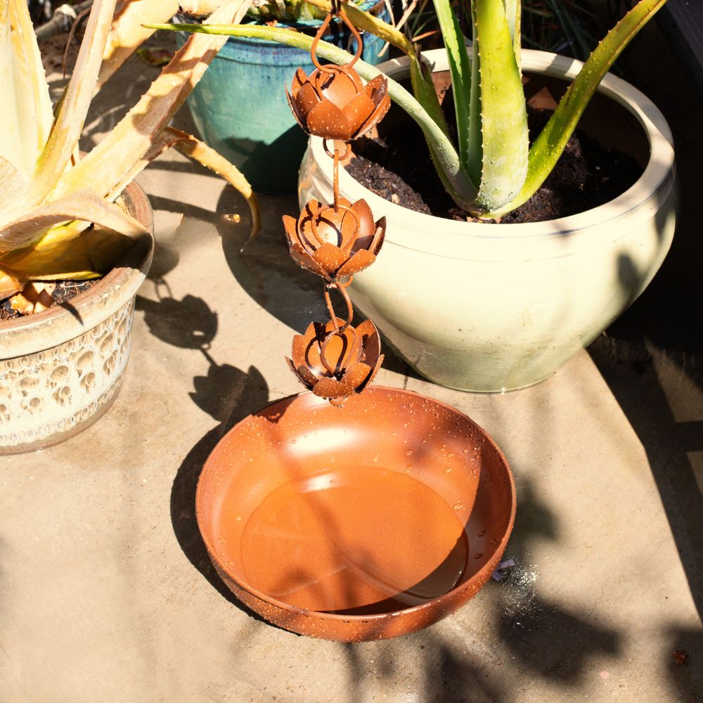 Lotus Cups Rain Chain & Bird Bath