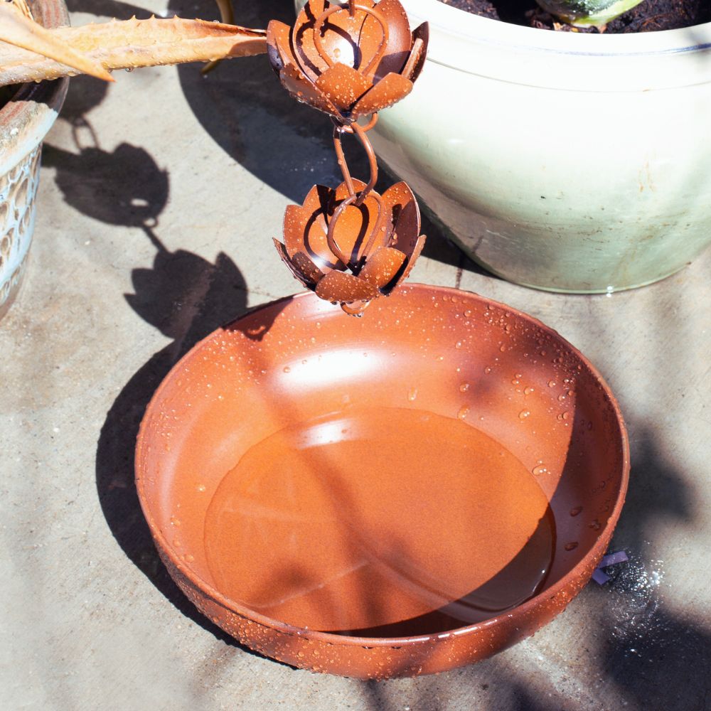 Lotus Cups Rain Chain & Bird Bath