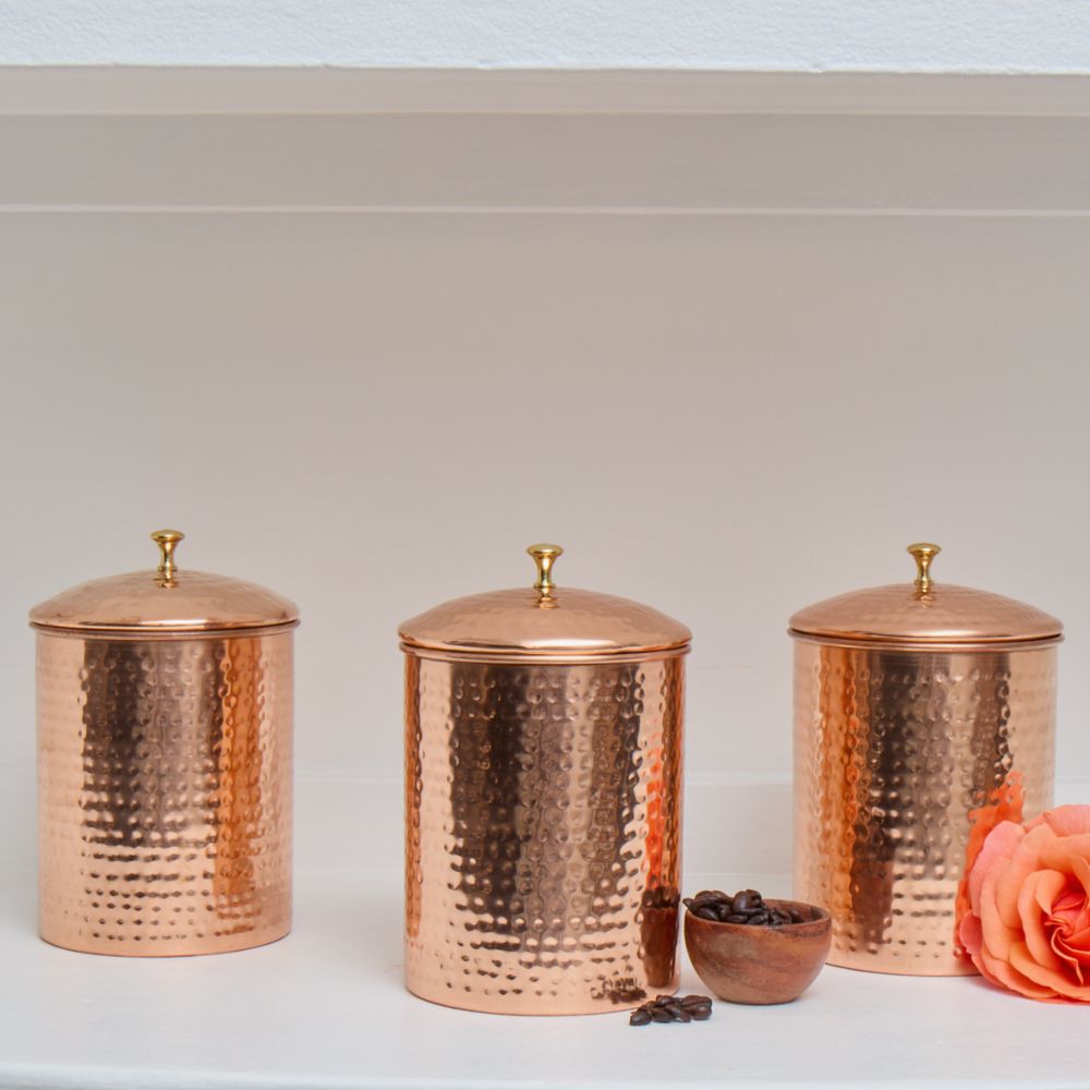 Hammered Pure Copper Canister Set