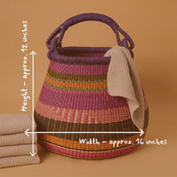 Boho Pot Shape Picnic Basket, Home & Kitchen Decor, Wicker Basket, Living Room Basket, Harvesting, Foraging, Gathering, Fruit Storage, Woven, 16" Wide