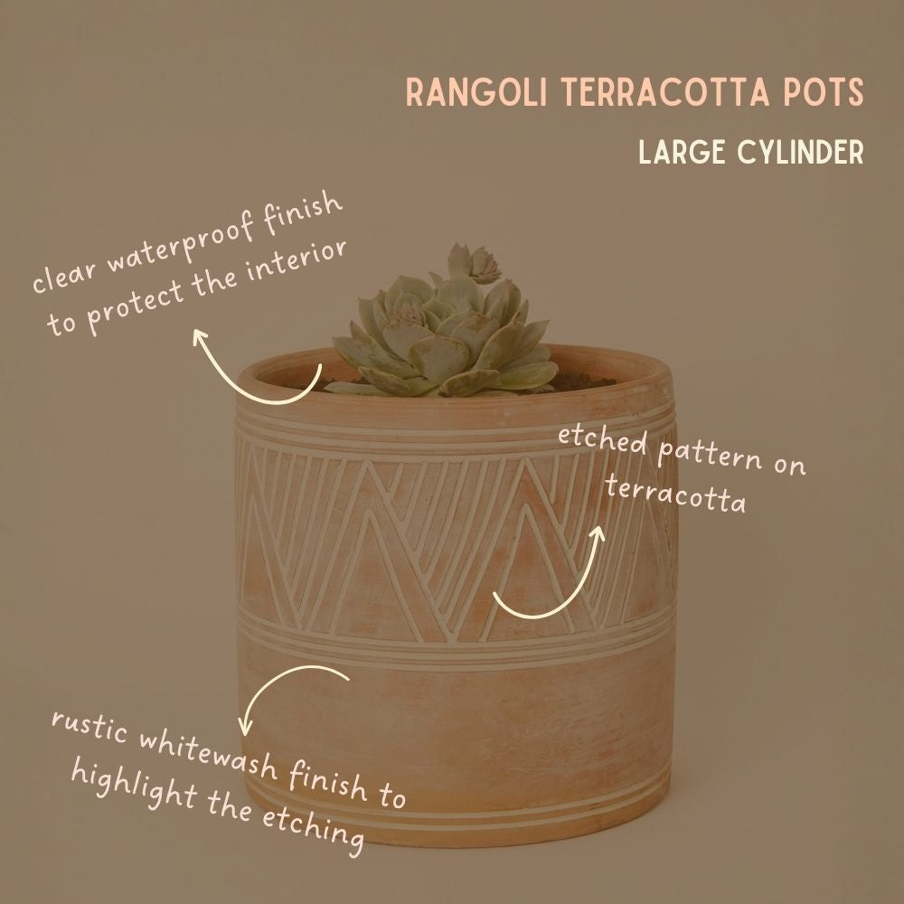 Indoor Outdoor Terracotta Cylinder Pots, Rangoli Patterns