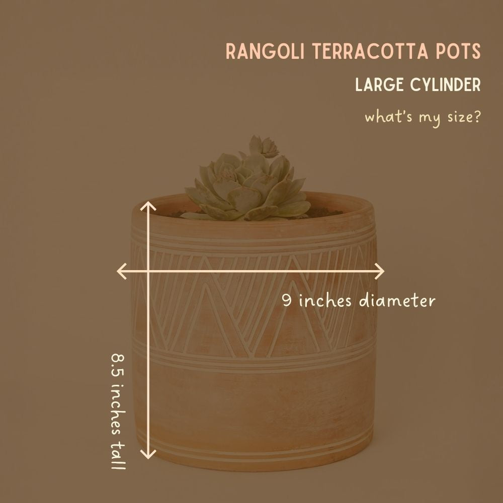 Indoor Outdoor Terracotta Cylinder Pots, Rangoli Patterns
