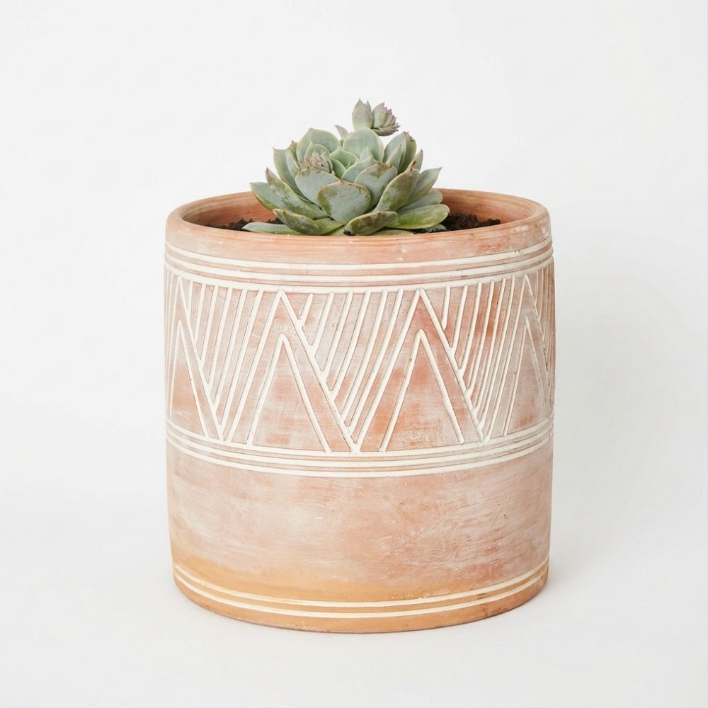 Indoor Outdoor Terracotta Cylinder Pots, Rangoli Patterns