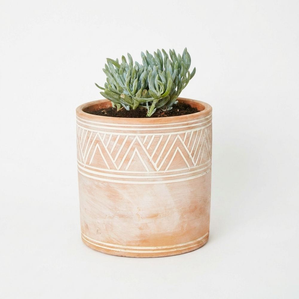 Indoor Outdoor Terracotta Cylinder Pots, Rangoli Patterns