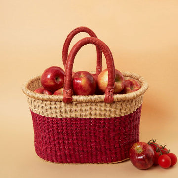 Reusable Grocery Bag, Market Basket, Shopper Tote Fruits Flowers Vegetables, Kitchen Countertop Holder, Harvesting, Foraging, Decorative, Wicker, Woven