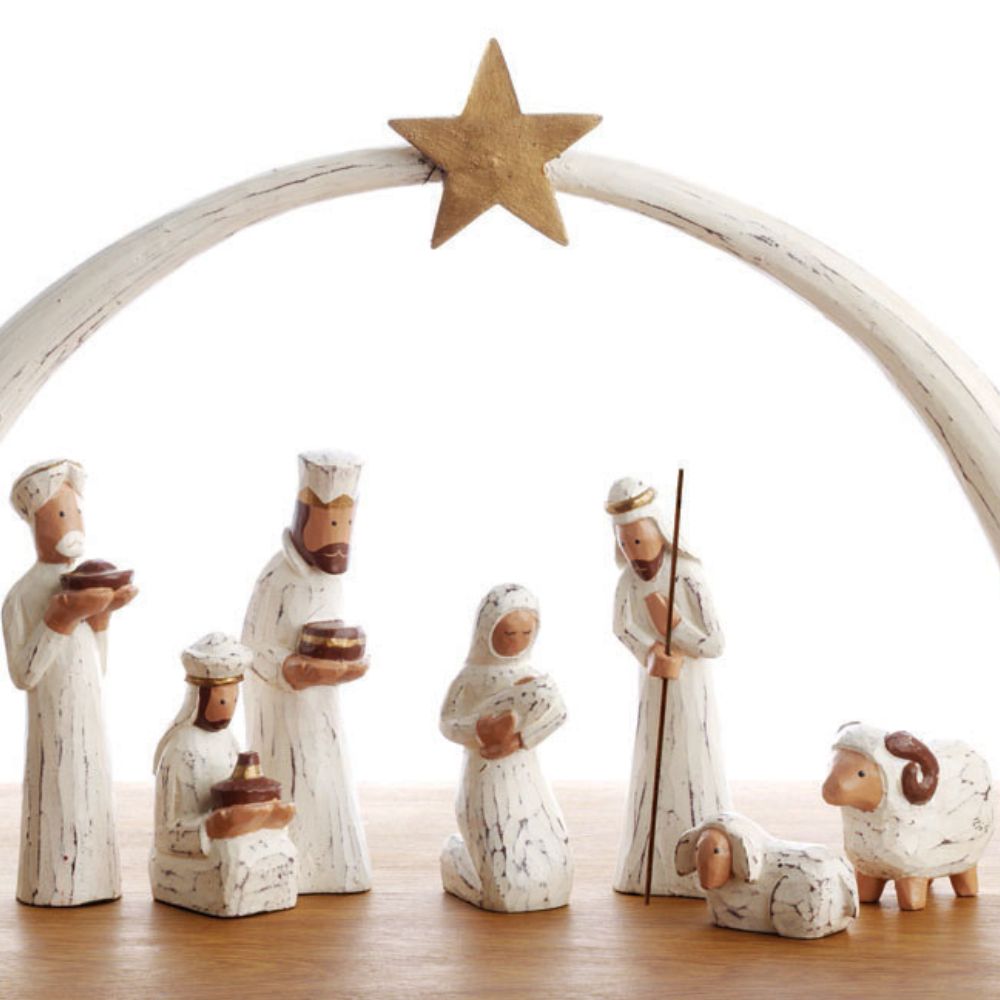 White Arch Tabletop Nativity Set