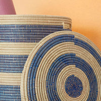 Large Storage Basket Blue Stripe Flat Lid