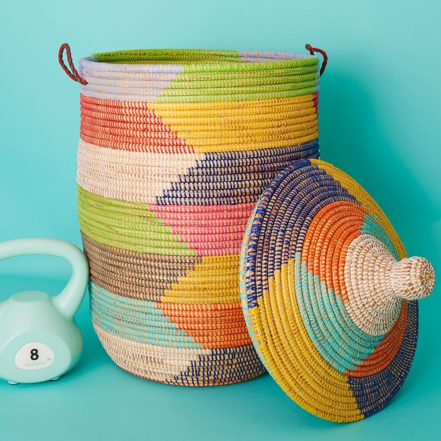 Colorful Hooded Lid Storage Basket Set of 3