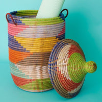22" Large Storage Basket Set Colorful Rainbow Hooded Lid