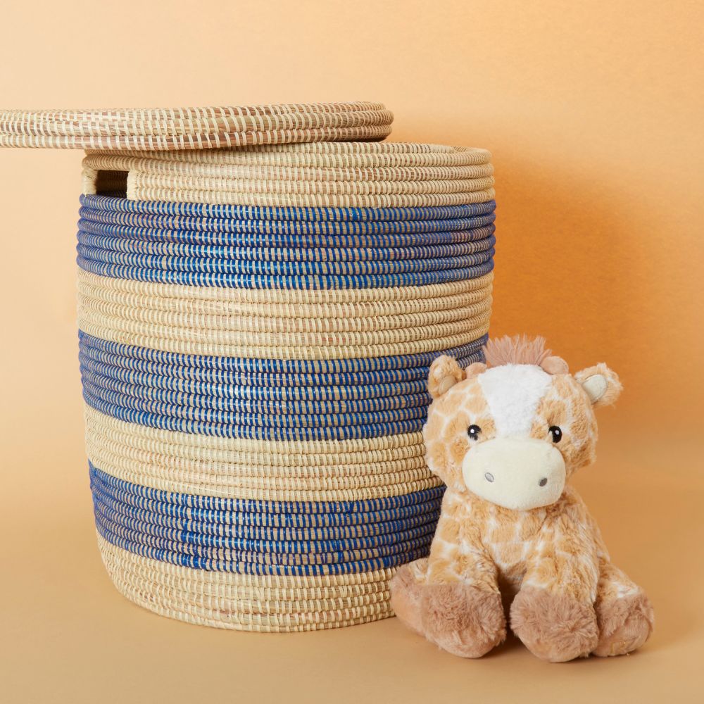 Small Storage Basket Blue Stripe Flat Lid