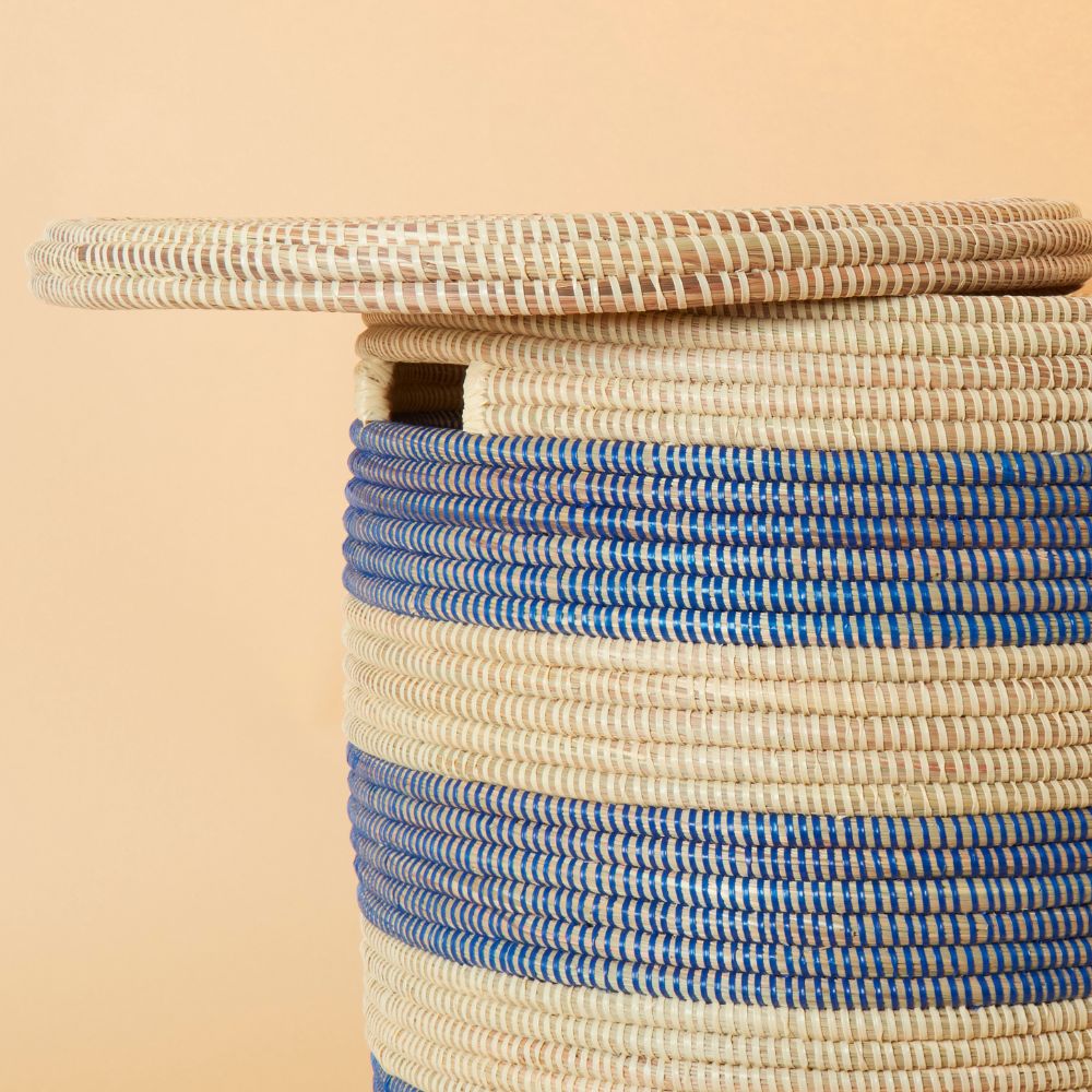 Small / Medium Storage Basket Blue Stripe Flat Lid