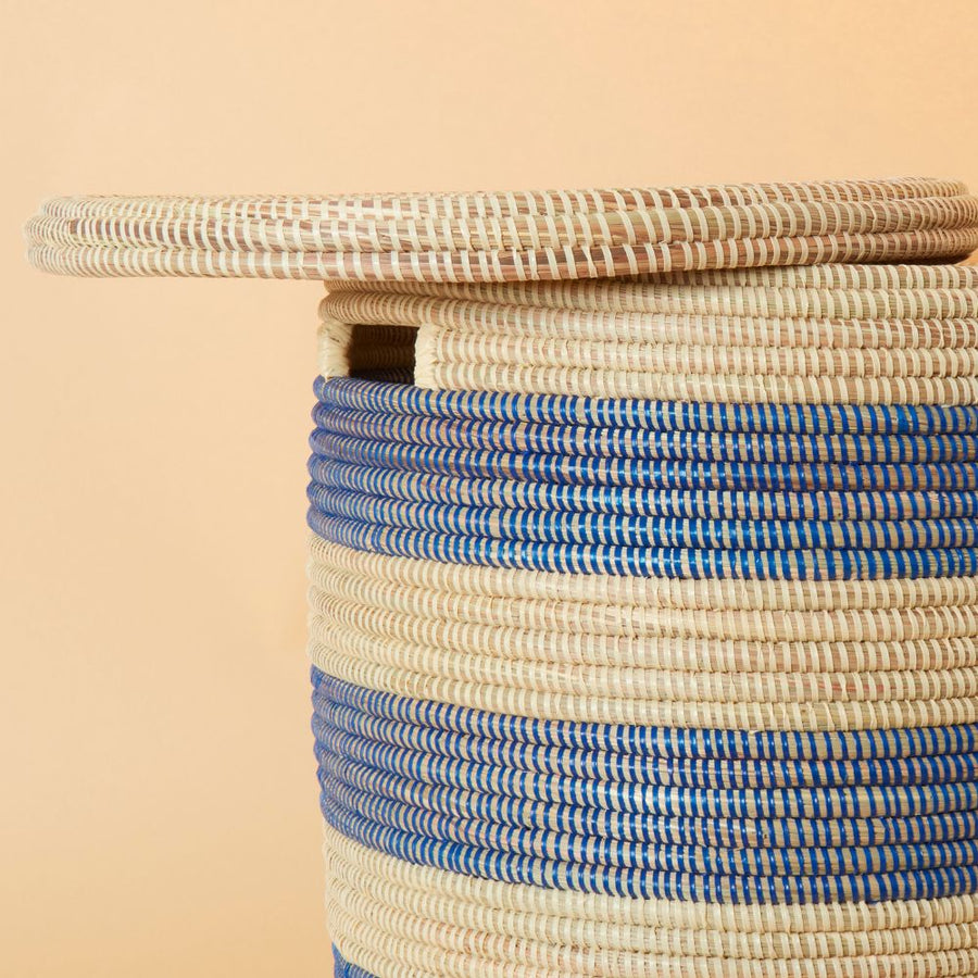 Small / Medium Storage Basket Blue Stripe Flat Lid