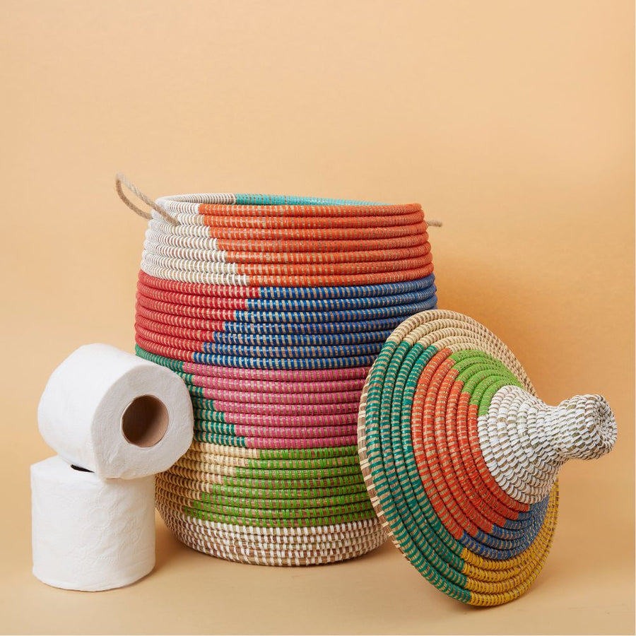 Small Storage Basket Colorful Hooded Lid