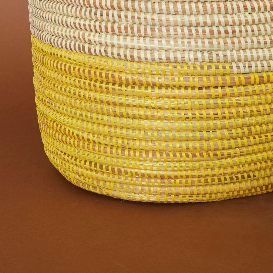 16" Small Open Oval Storage Basket Yellow Beige