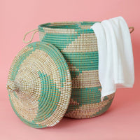 Small / Medium Storage Basket Turquoise Blue Hooded Lid