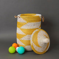 16" Small Storage Basket Yellow Hooded Lid