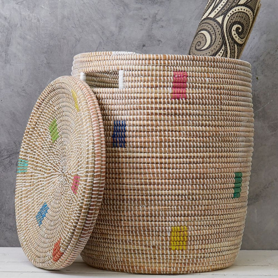 Medium Storage Basket Colorful Blocks Flat Lid