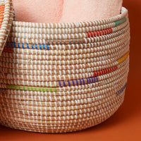 14" Small Storage Storage Basket Bowl Colorful Rainbow Swirls Hooded Lid