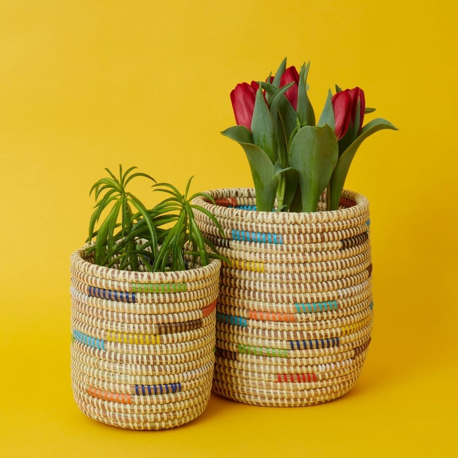 Small Tumbler Basket Set Beige Colorful Swirls