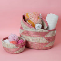 Small Open Oval Storage Basket Pink Set of 3