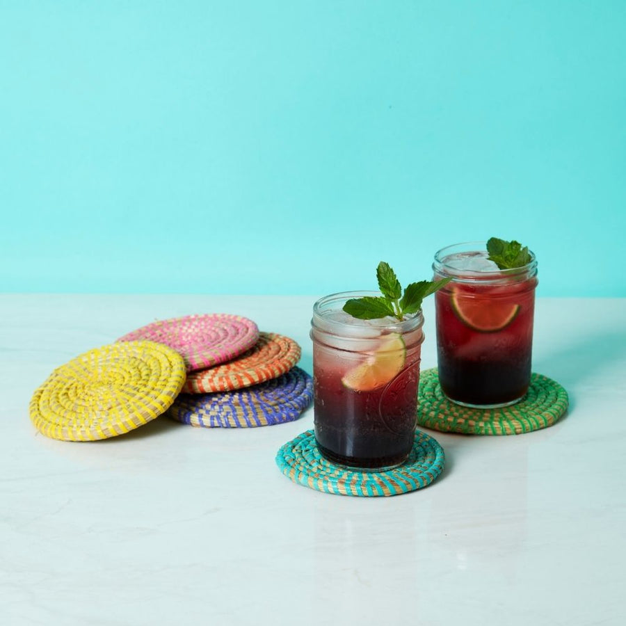 Decorative Wicker Coasters,African Woven, Set of 6, Colorful