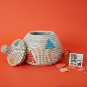 Decorative Wicker Storage for Living Room, Mini Shelf Baskets, Entryway Keys Dish, Coffee Table Remotes Bin,  African Woven, Pot Shape, Colorful