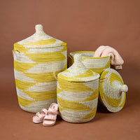 Yellow White Decorative Wicker Baskets