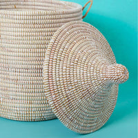 Small Storage Basket White Hooded Lid