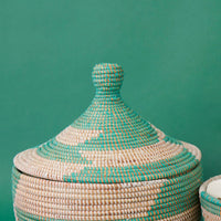 14" Small Storage Basket Bowl Set Turquoise Blue Hooded Lid