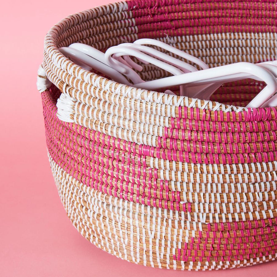 Large Pink Oval Grass Basket