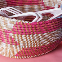 Large Pink Oval Grass Basket