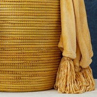 17" Small Storage Basket Yellow Beige Flat Lid
