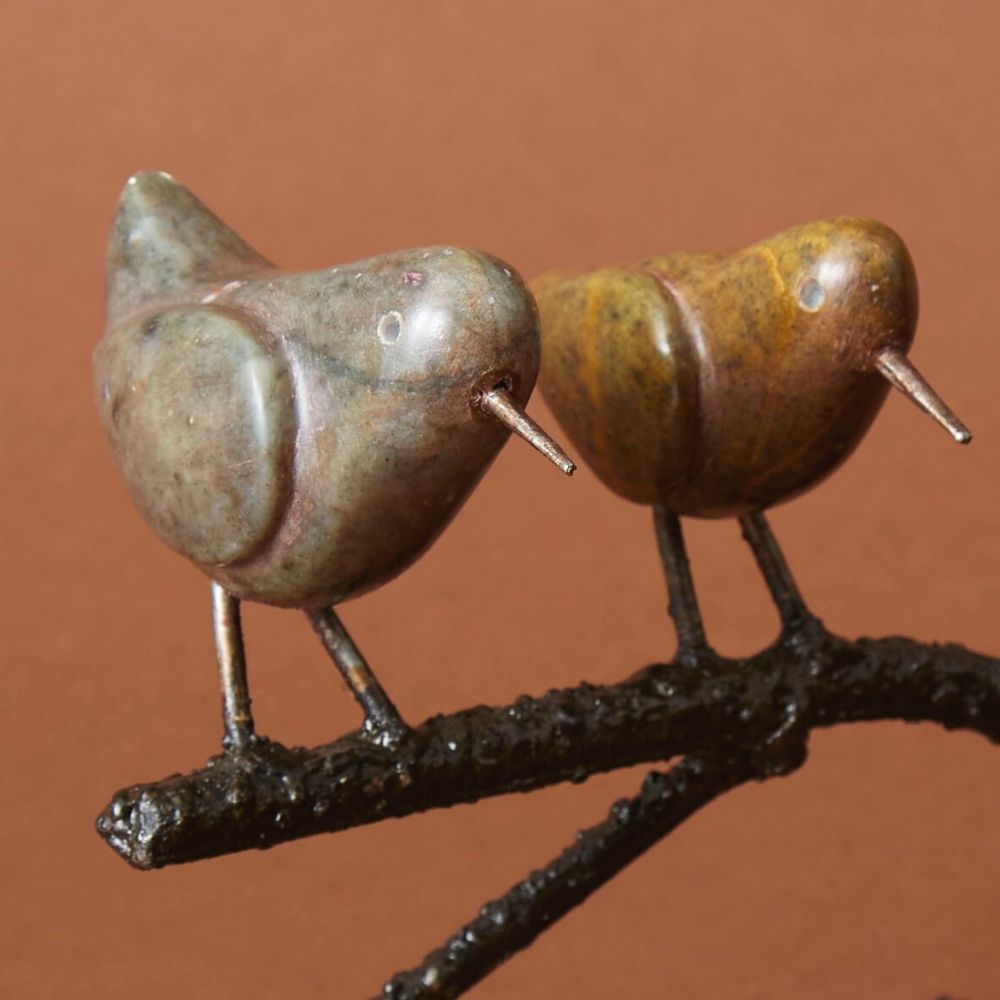 Shona Stone Birds on Branch Sculpture
