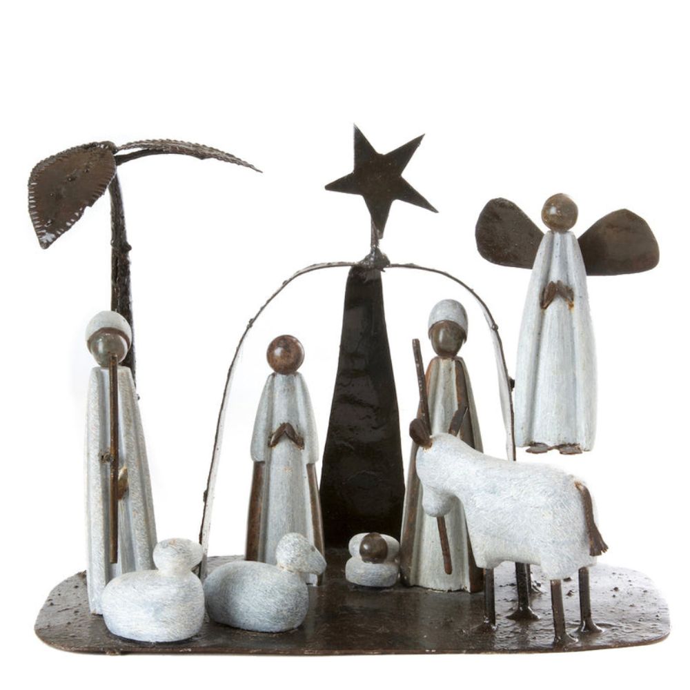 Zimbabwe Shona Stone Metal Arch Nativity Scene Set of 10