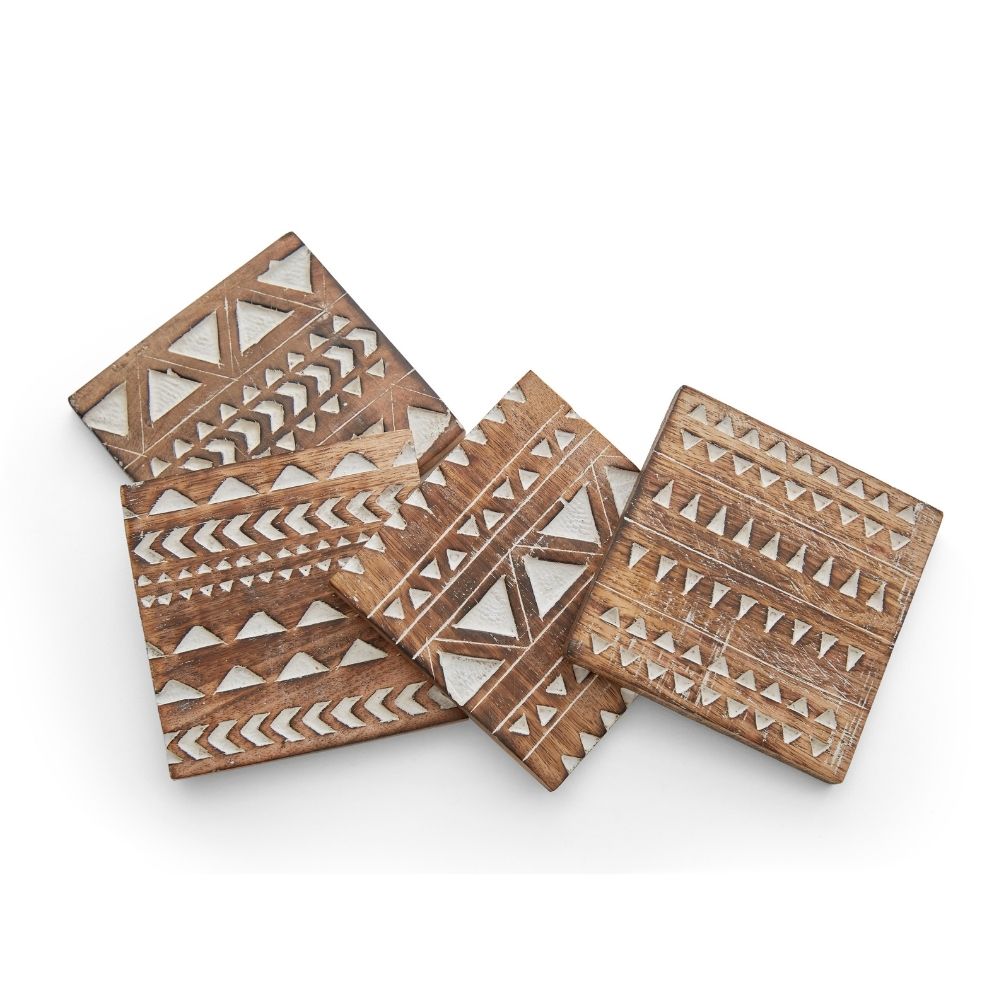 Etched Stripes Wood Coaster Set