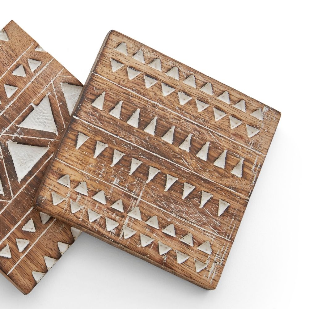 Etched Stripes Wood Coaster Set