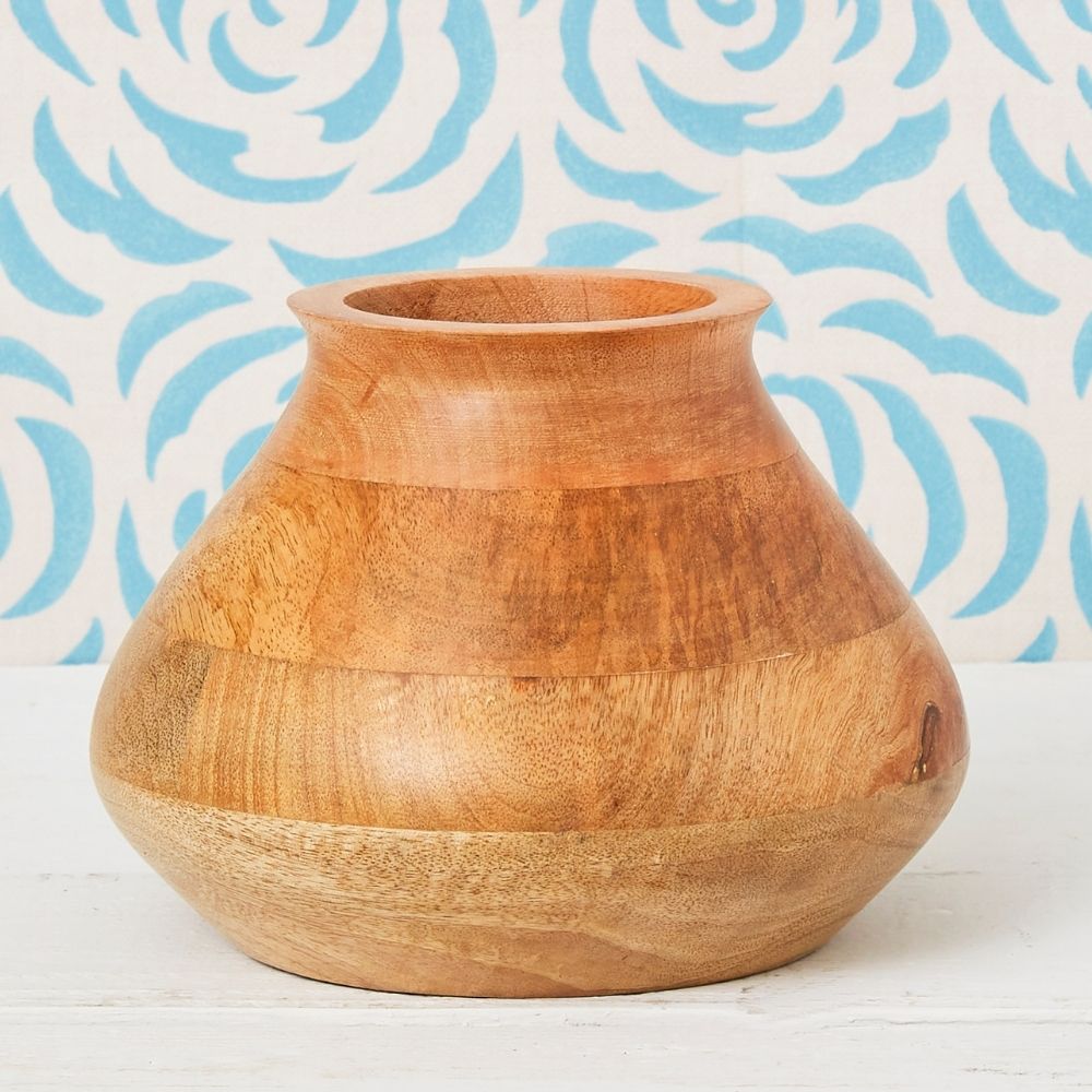 Short Wood Pot Vase