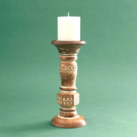 Tall Wood Pillar Candle Holder