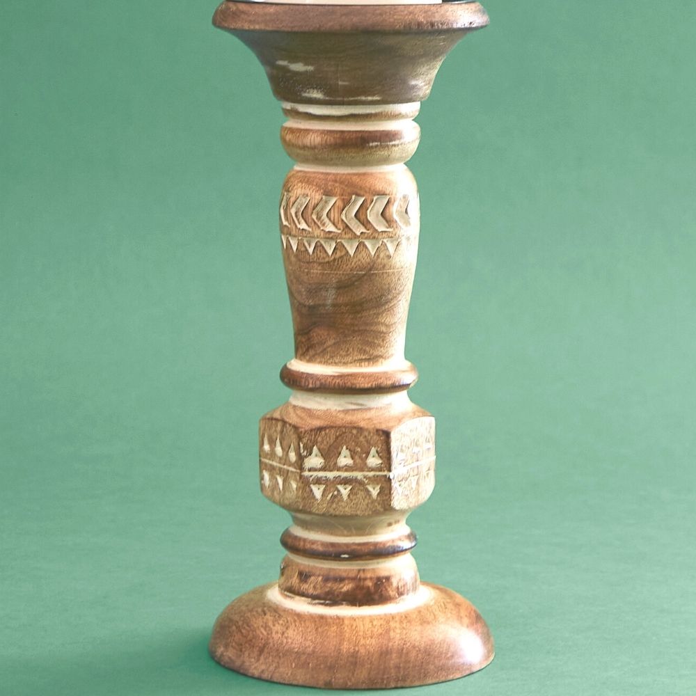 Tall Wood Pillar Candle Holder