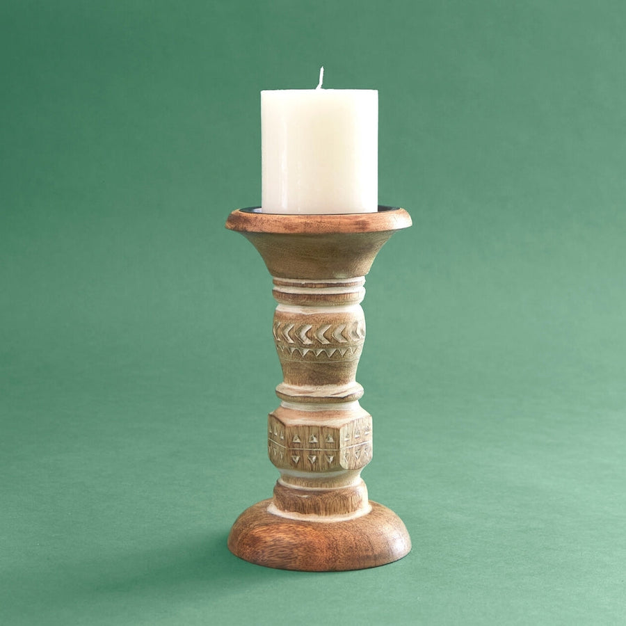 Short Wood Pillar Candle Holder