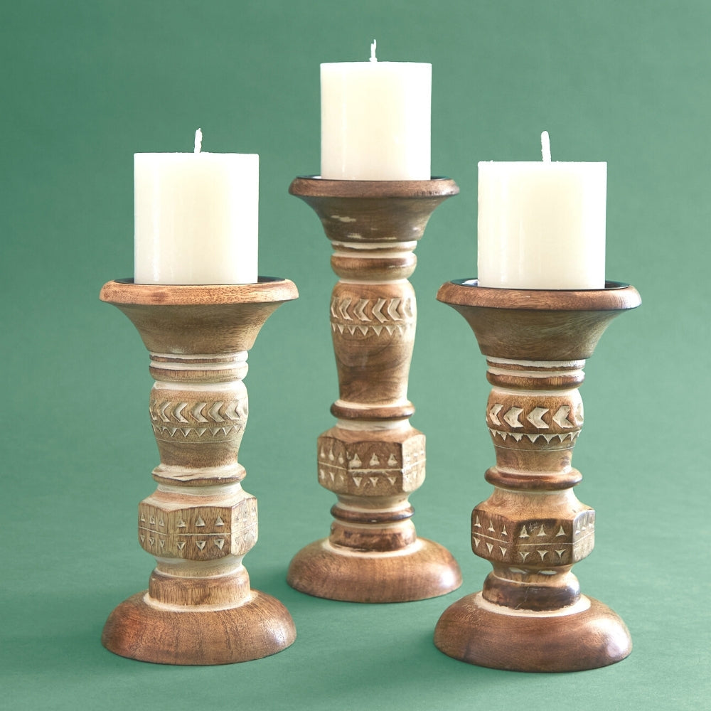 Short Wood Pillar Candle Holder